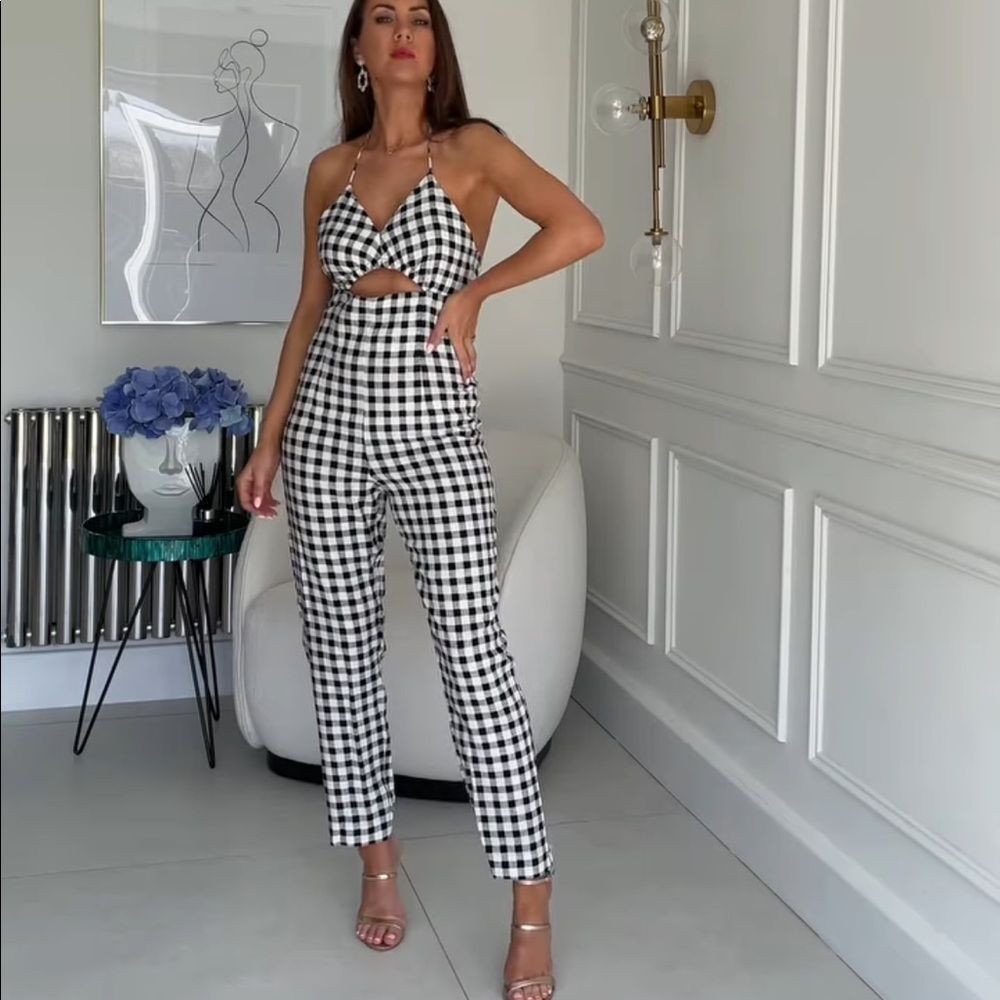 ZARA GINGHAM CUT OUT JUMPSUIT